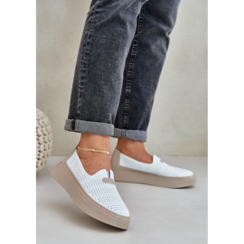 Zapatos de mujer de cuero de cuero abierto en la plataforma y cuñas blancas blanco 2