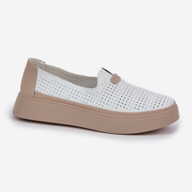Zapatos de mujer de cuero de cuero abierto en la plataforma y cuñas blancas blanco 4