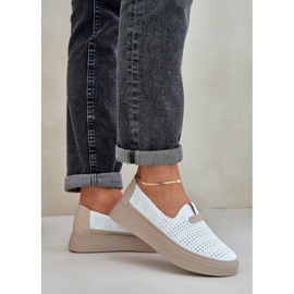 Zapatos de mujer de cuero de cuero abierto en la plataforma y cuñas blancas blanco 3