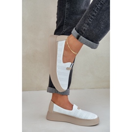 Zapatos de mujer de cuero de cuero abierto en la plataforma y cuñas blancas blanco 5
