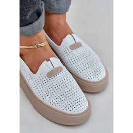 Zapatos de mujer de cuero de cuero abierto en la plataforma y cuñas blancas blanco 7