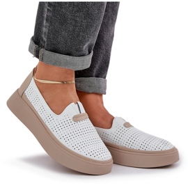Zapatos de mujer de cuero de cuero abierto en la plataforma y cuñas blancas blanco 8