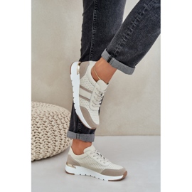 Zapatillas de deporte de cuero ligero zapatos deportivos femeninos beige 5