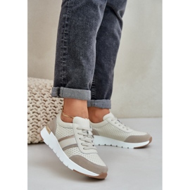Zapatillas de deporte de cuero ligero zapatos deportivos femeninos beige 2
