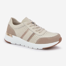Zapatillas de deporte de cuero ligero zapatos deportivos femeninos beige 4