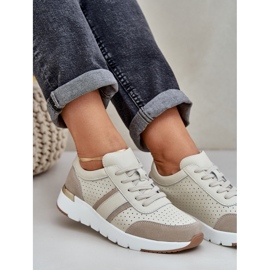 Zapatillas de deporte de cuero ligero zapatos deportivos femeninos beige 8