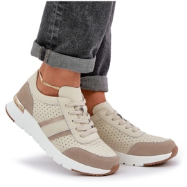 Zapatillas de deporte de cuero ligero zapatos deportivos femeninos beige 10