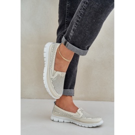 Mocasines para mujeres de cuero ligero en la plataforma beige 6