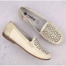 Zapatos cómodos de piel calados Rieker W RKR658, beige 7