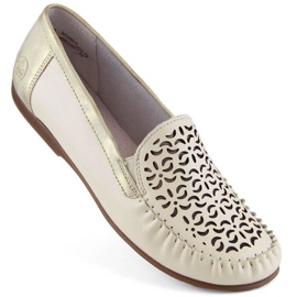 Zapatos cómodos de piel calados Rieker W RKR658, beige 16