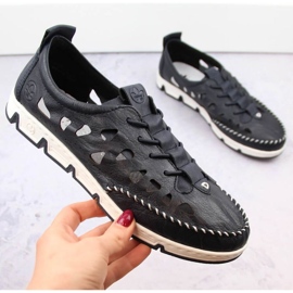 Zapatos de piel calados Rieker W RKR652, azul marino 20