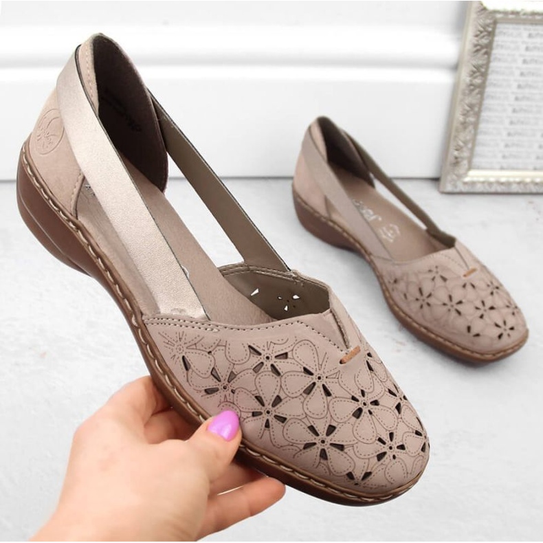 Zapatos cómodos de piel Rieker W RKR442C, beige 2
