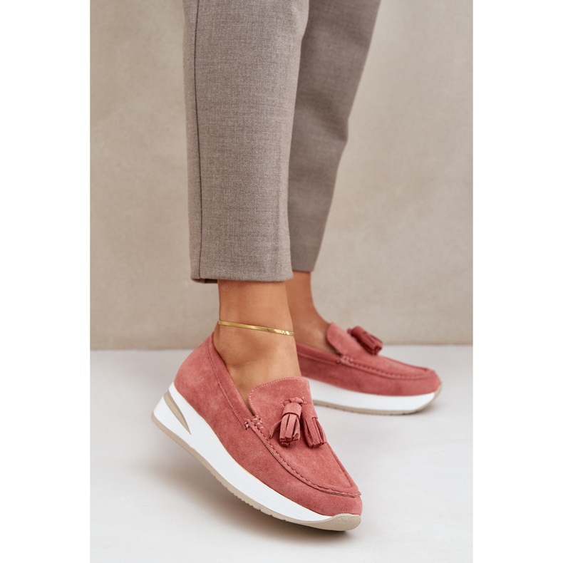 Mocasines en una delicada condición de gamuza rosada de cuña ecológica 2