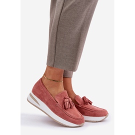 Mocasines en una delicada condición de gamuza rosada de cuña ecológica 1