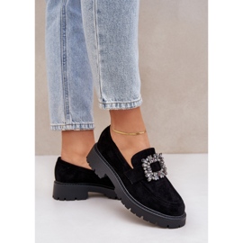 Mocasines para mujeres de gamuza ecológica con un broche decorativo negro 3