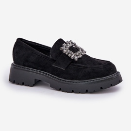 Mocasines para mujeres de gamuza ecológica con un broche decorativo negro 4