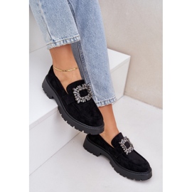 Mocasines para mujeres de gamuza ecológica con un broche decorativo negro 6