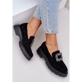 Mocasines para mujeres de gamuza ecológica con un broche decorativo negro 7