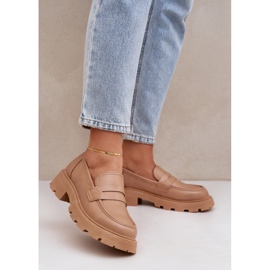 Mocasines para mujeres con beige de cuero ecológico 2