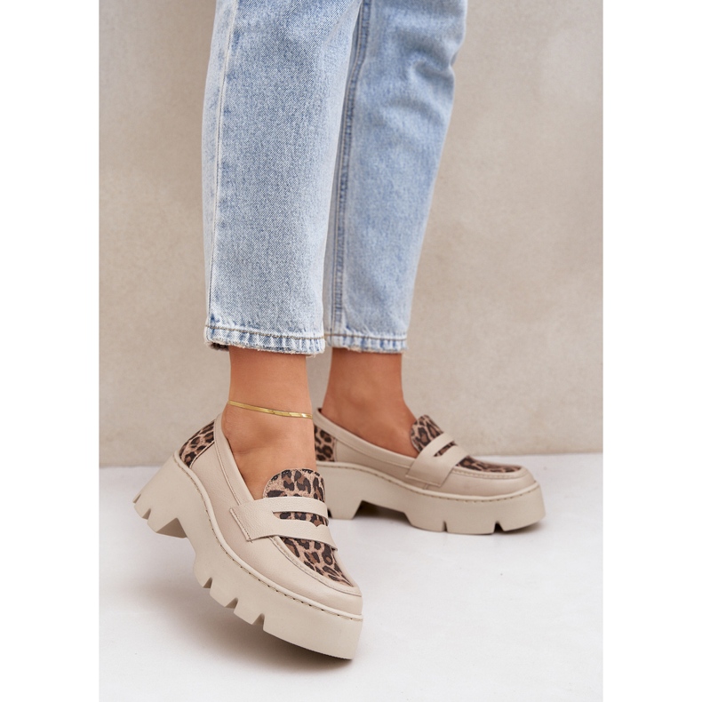 Zazoo Mocasines de cuero para mujeres ligeras beige 2