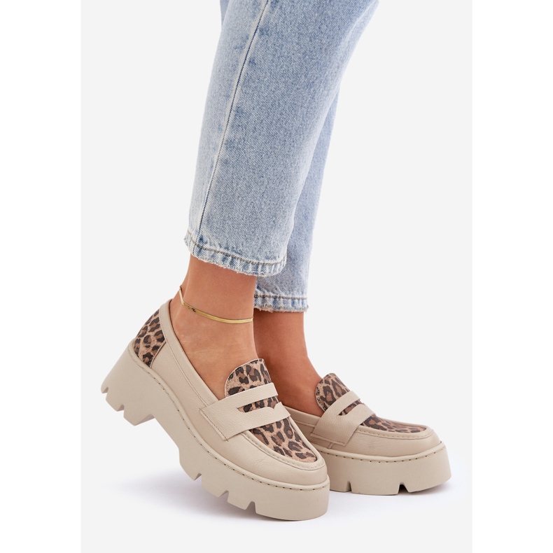 Zazoo Mocasines de cuero para mujeres ligeras beige 1