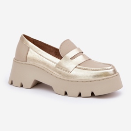 Zazoo Mocasines de cuero para mujer de ceñudo plano dorados 4