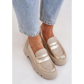 Zazoo Mocasines de cuero para mujer de ceñudo plano dorados 6