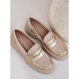 Zazoo Mocasines de cuero para mujer de ceñudo plano dorados 8