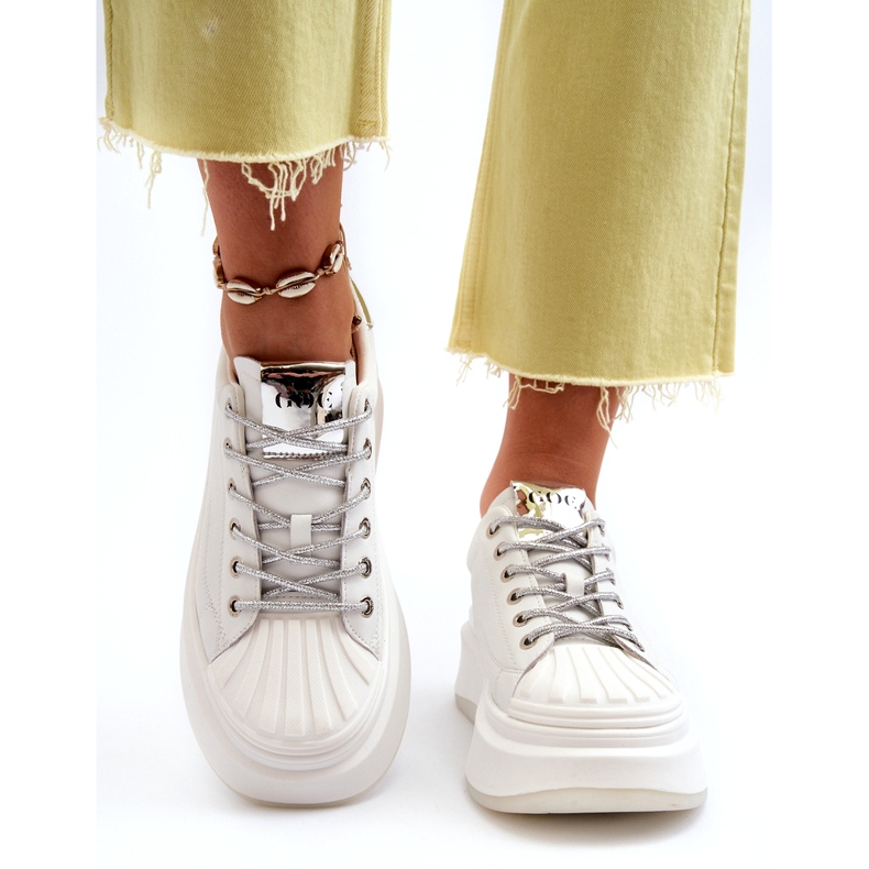 Zapatillas de deporte de cuero deportivo femenino en Goe NN2N4033 Plataforma blanca blanco 4