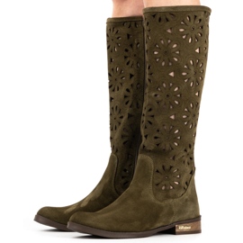 Olivier Botas de mujer verde calado 2