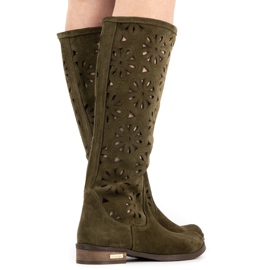 Olivier Botas de mujer verde calado 5