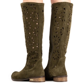 Olivier Botas de mujer verde calado 6