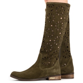 Olivier Botas de mujer verde calado 7