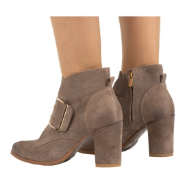 Exquisite Botines de piel para mujer con hebilla de tacón alto 1265EX beige oscuro 5