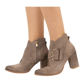 Exquisite Botines de piel para mujer con hebilla de tacón alto 1265EX beige oscuro 6