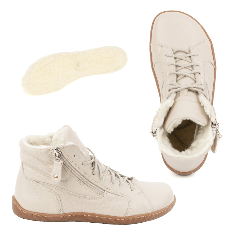 Olivier Zapatos de mujer minimalistas descalzos 1261 de piel de invierno, beige 1