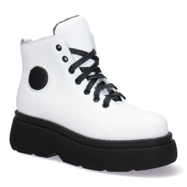 KOMODO Botas de cuero para mujeres en el grueso suela Pollonus White 5-1567-004 blanco 8