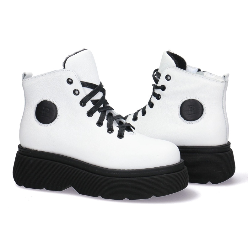 KOMODO Botas de cuero para mujeres en el grueso suela Pollonus White 5-1567-004 blanco 1