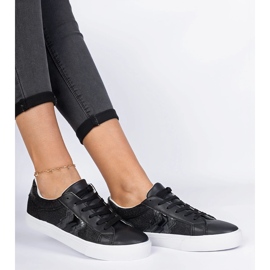 Zapatillas negras con un motivo animal decorado con brillo negro 2