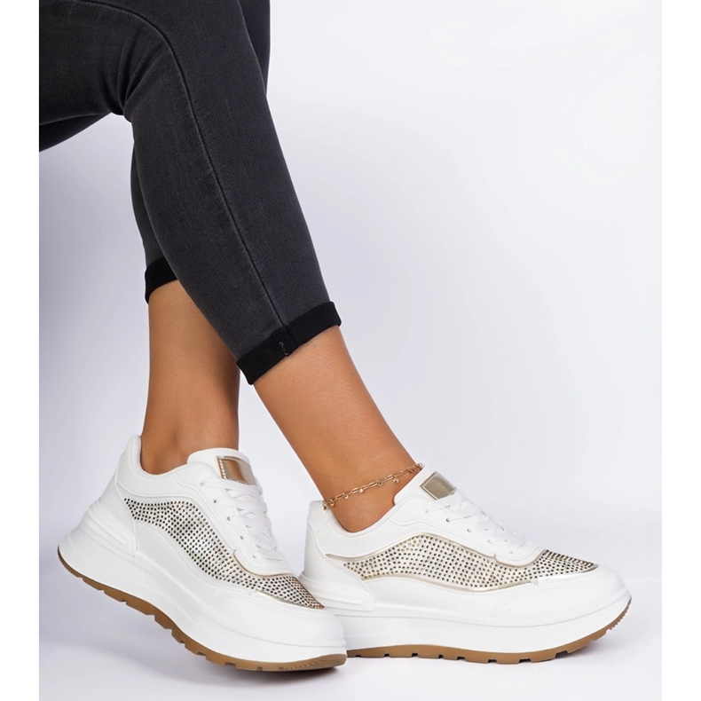 Zapatillas de deporte para mujeres blancas con circones blanco 2