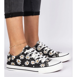 Zapatillas de tela para mujeres negras con flores negro 5