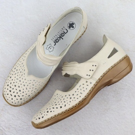 Zapatos de cuero para mujeres con velcro beige rieker 41399-14 9