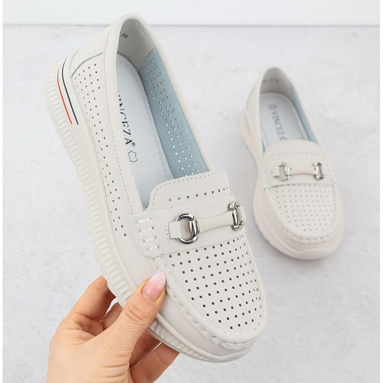 Zapatos de cuero a puertas, mocasines beige Vinceza 95331 1