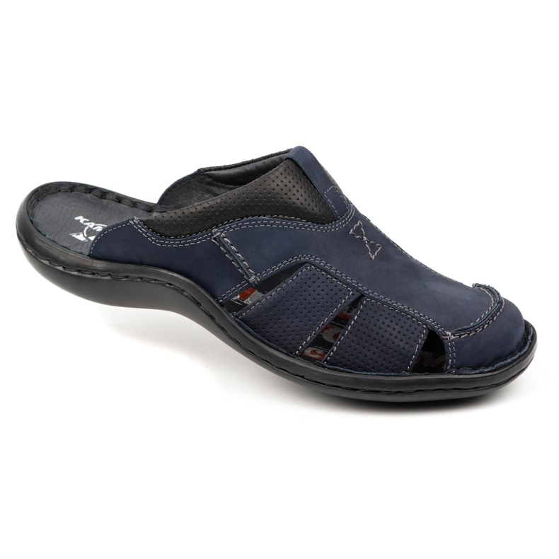 Kampol Chanclas de piel para hombre 224KAM, azul marino 1