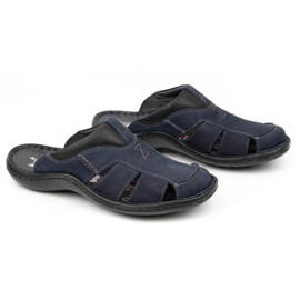 Kampol Chanclas de piel para hombre 224KAM, azul marino 3