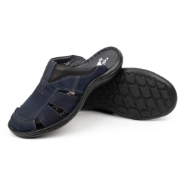 Kampol Chanclas de piel para hombre 224KAM, azul marino 5
