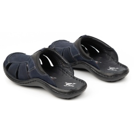 Kampol Chanclas de piel para hombre 224KAM, azul marino 7
