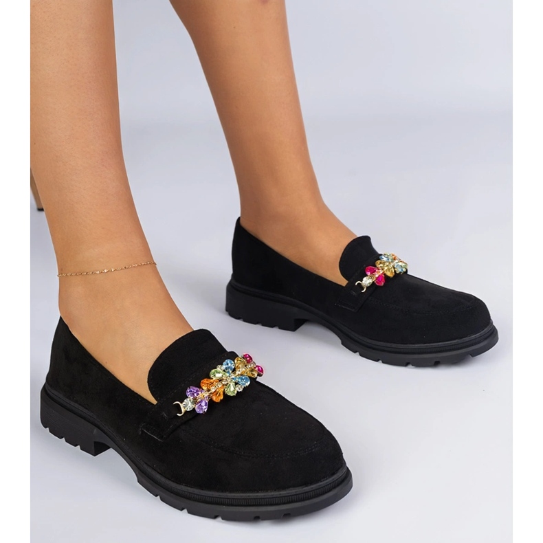 Mocasines de mujeres negras decoradas con piedras negro 2