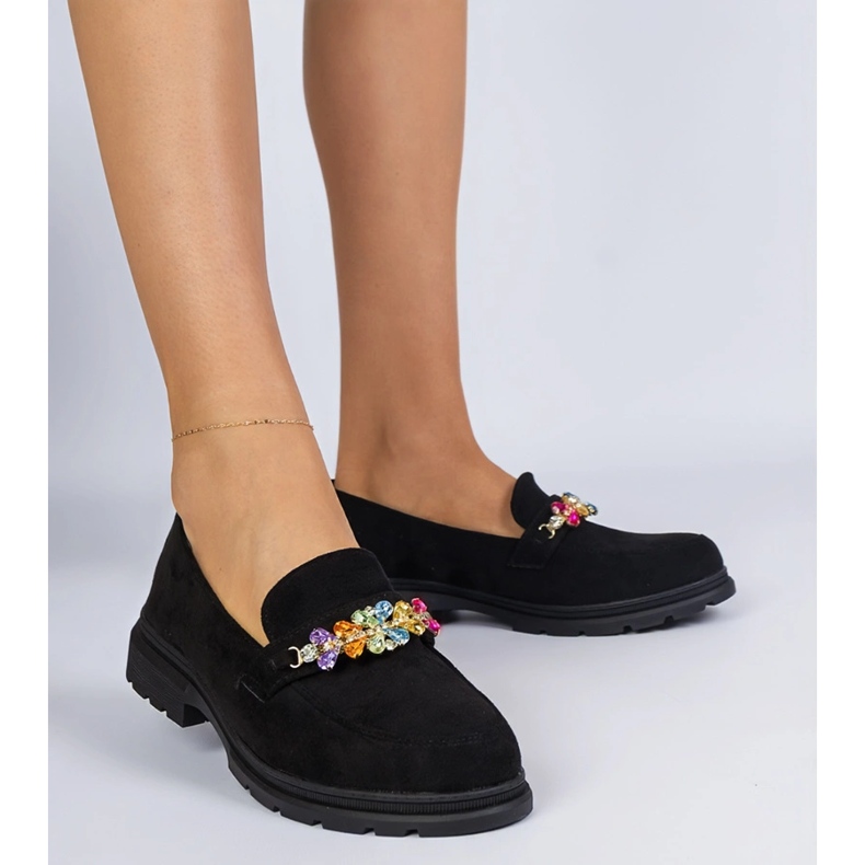 Mocasines de mujeres negras decoradas con piedras negro 1