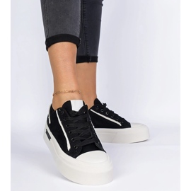 Zapatillas de tela de mujeres negras en la plataforma negro 3